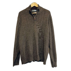 Oscar de la Renta Ribbed 1/4 Zip Sweater Olive Green Brown Sherpa Collar Men's